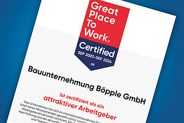 Urkunde von Great Place to Work zeichnet Böpple als attraktiven Arbeitgeber aus