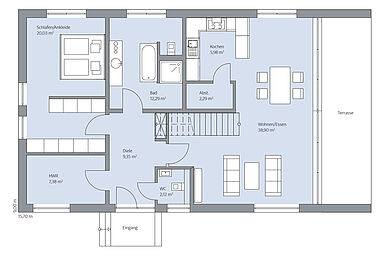 Grundriss Erdgeschoss 1-geschossige Variante MEISTER-HAUS Kollektion